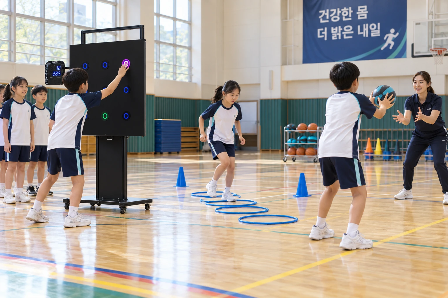 주니어 · 미니 표적 반응 → 발걸음 → 볼 패스